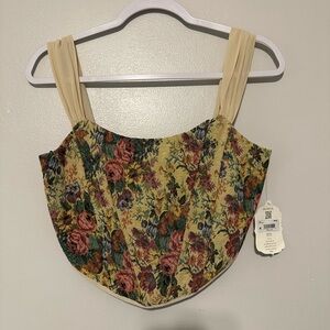 Vintage inspired corset with multicolor flowers & yellow hues